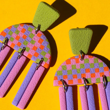 Boucles d'oreilles - Damier à frange | Collection Pam