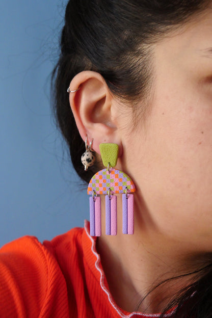 Boucles d'oreilles - Damier à frange | Collection Pam