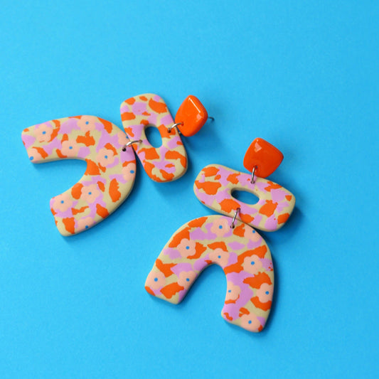 OOAK - Half arch and orange, neon pink drops