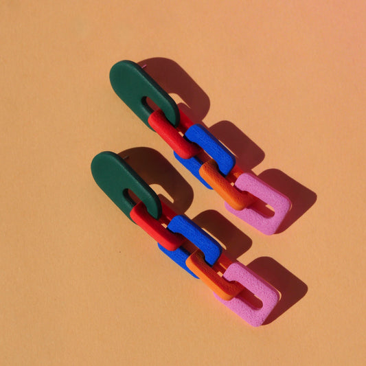 Boucles d'oreilles argile polymère - Chaîne multicolore | Collection Millie
