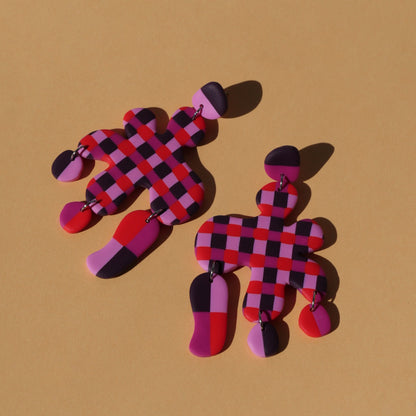 Boucles d'oreilles argile polymère - Damier automnale  | Collection Millie