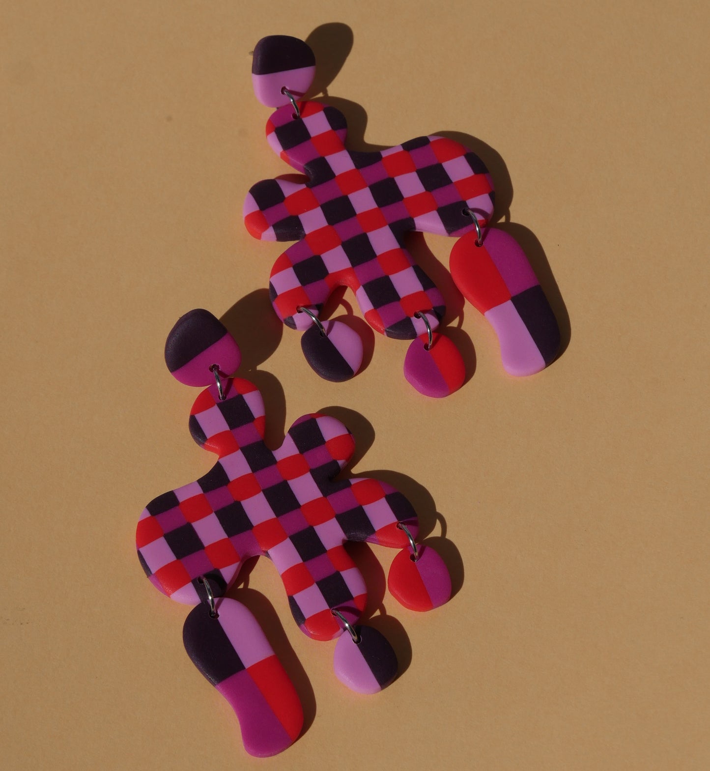 Boucles d'oreilles argile polymère - Damier automnale  | Collection Millie