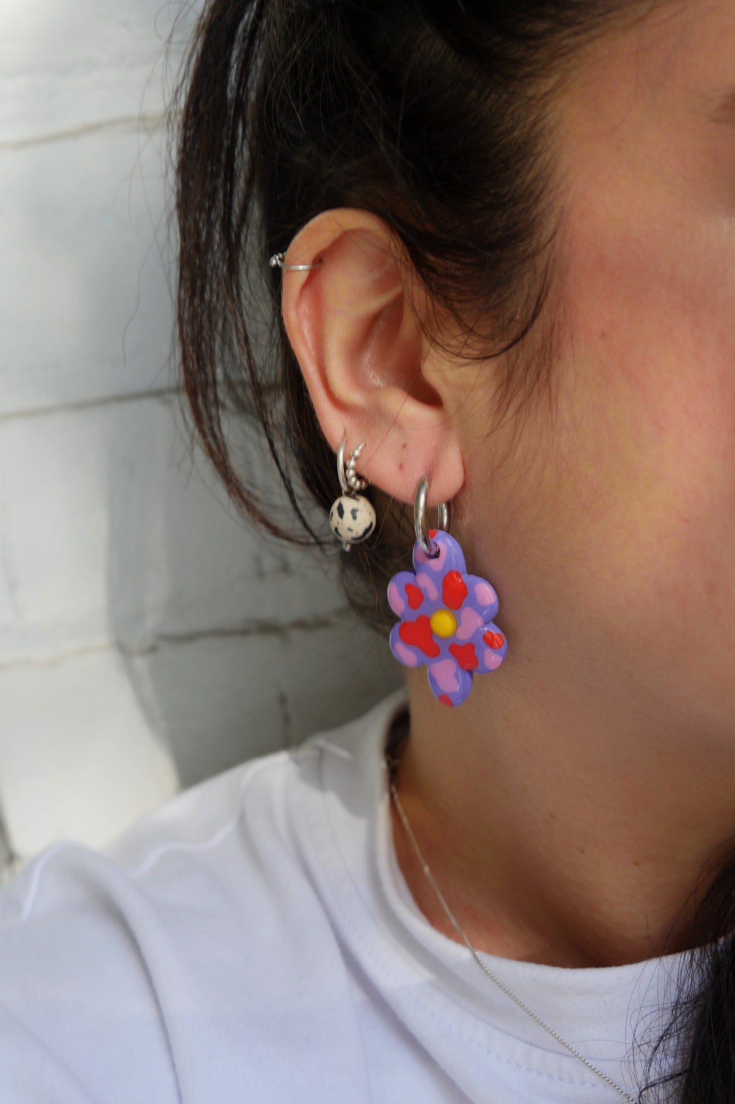 Boucles d'oreilles argile polymère - Créole fleur | Collection Millie