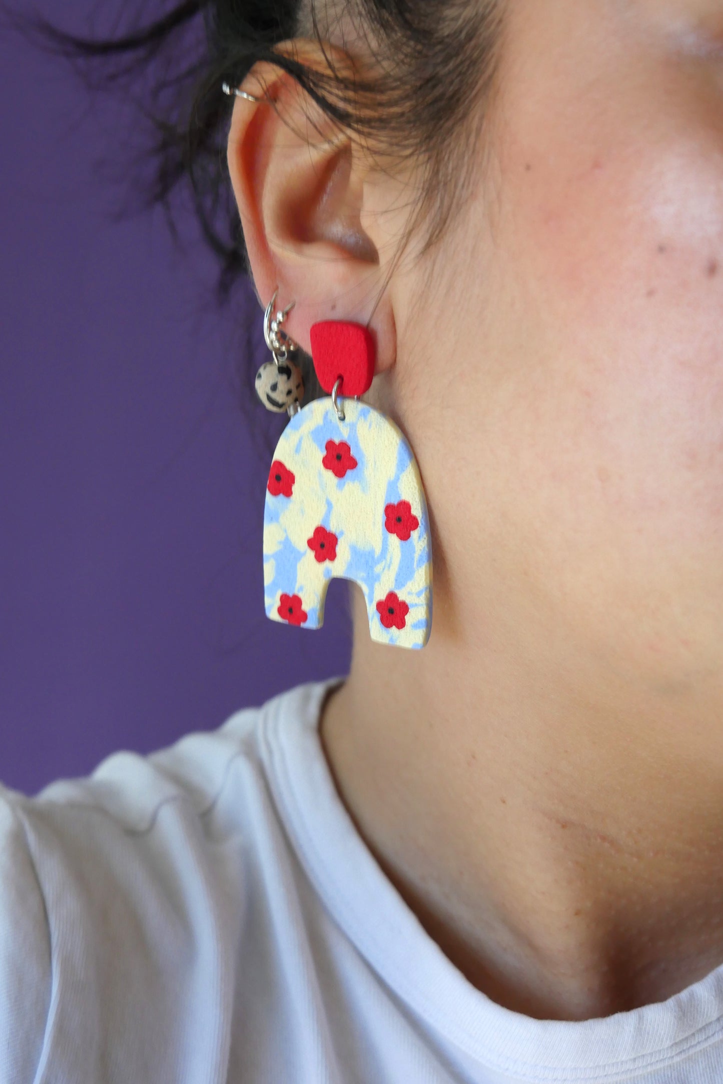 Boucles d'oreilles Arch fleur rouge | Collection Huguette