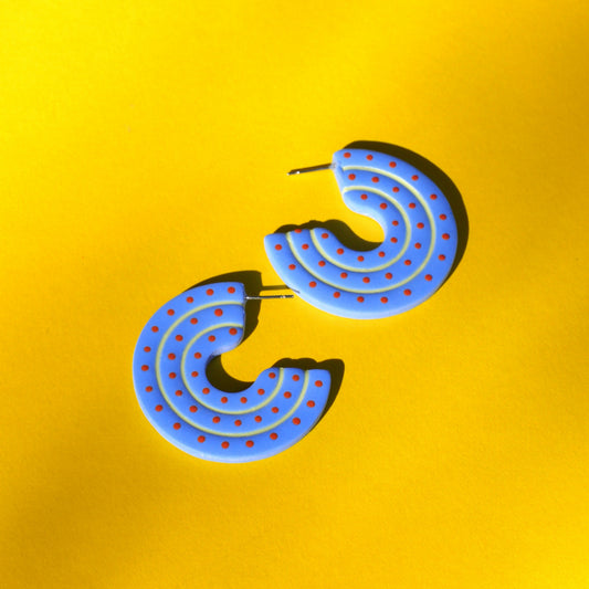 Boucles d'oreilles Créole pois bleu | Collection Huguette