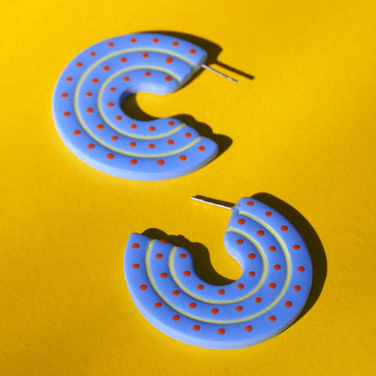 Boucles d'oreilles Créole pois bleu | Collection Huguette