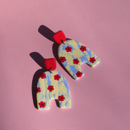 Boucles d'oreilles Arch fleur rouge | Collection Huguette