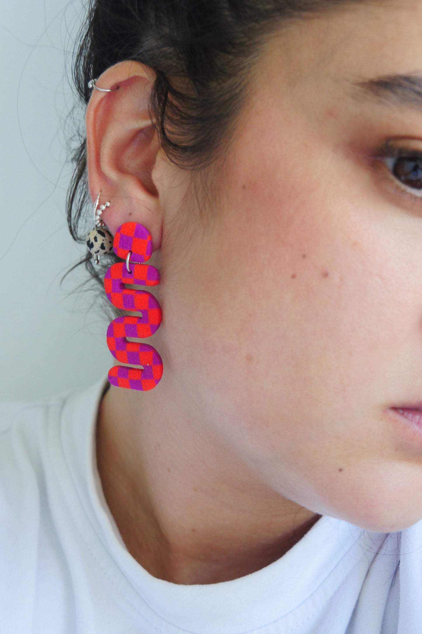 Boucles d'oreilles Louna - checkerboard serpentin | Collection Permanente