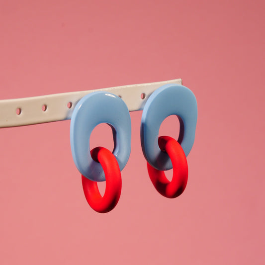 Boucles d'oreilles géométrique bleu & rouge | Collection Cléo