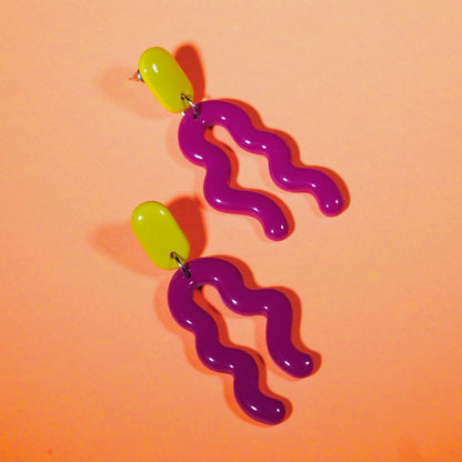 Boucles d'oreilles Serpentin fuchia & lime | Collection Cléo