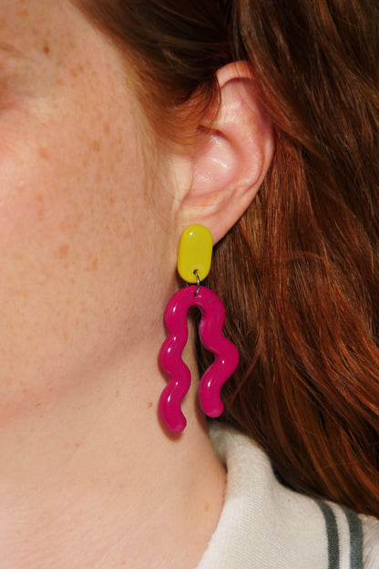 Boucles d'oreilles Serpentin fuchia & lime | Collection Cléo