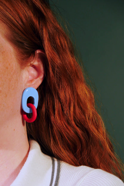 Boucles d'oreilles géométrique bleu & rouge | Collection Cléo