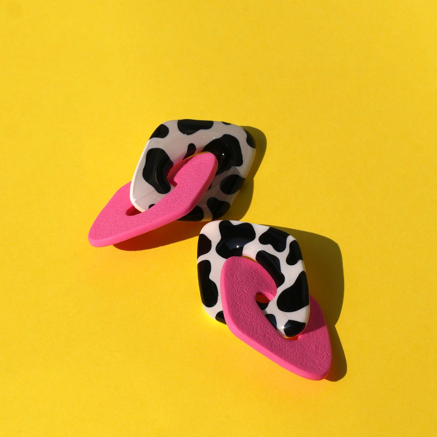 Geometric Earrings - Cow Print &amp; Rose | Doris Collection