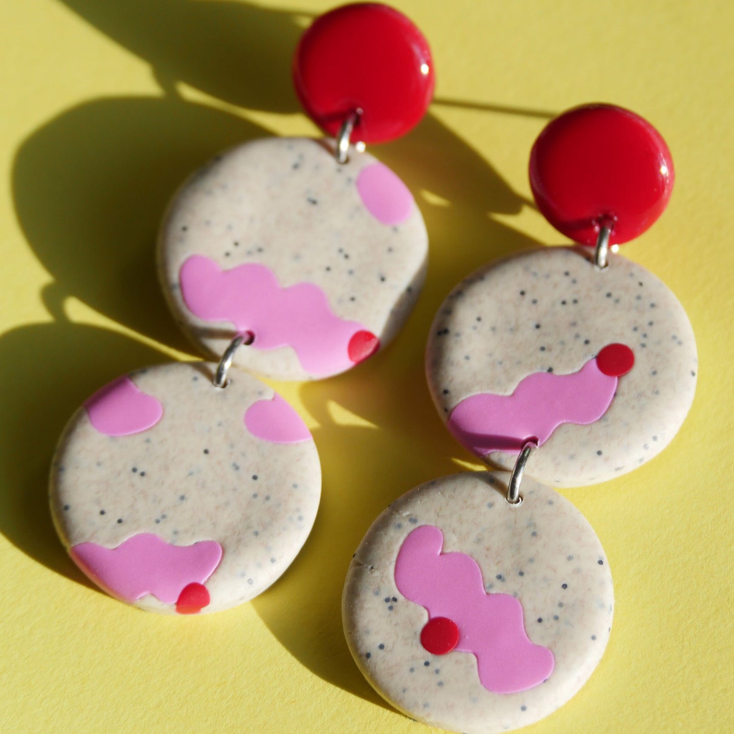 Earrings - round sandblasted &amp; red/pink | Ode Collection