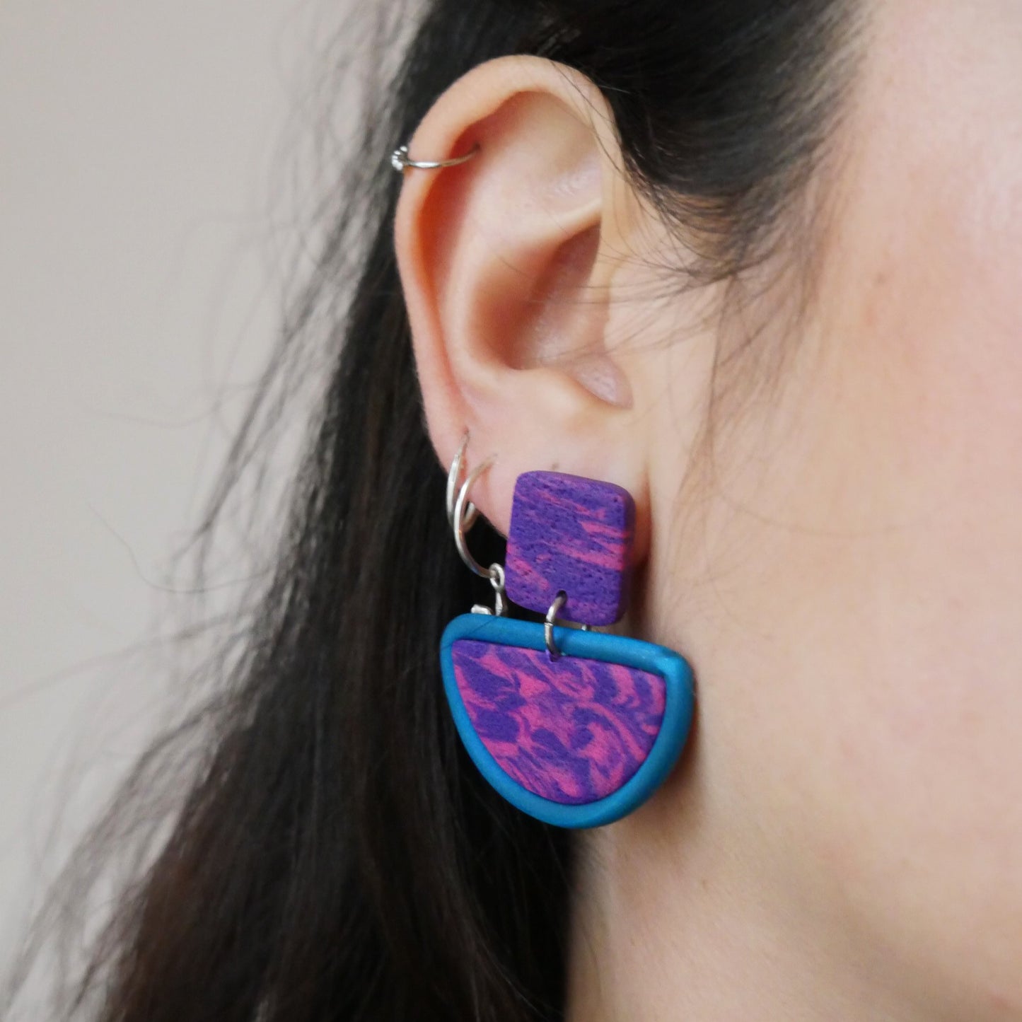 Boucles d'oreilles - marbré rose & violet| Collection Ode SOLDES