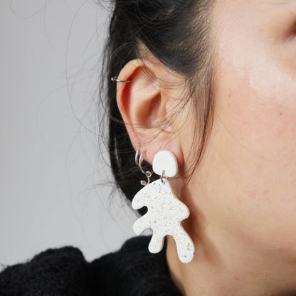 Boucles d'oreilles - abstraite blanche & confettis | Collection Ode