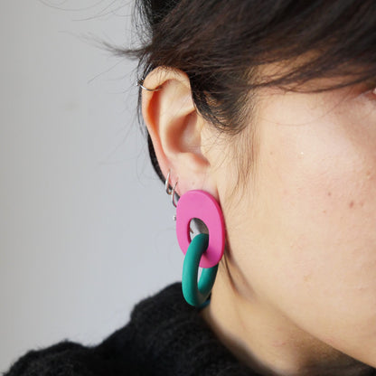 Boucles d'oreilles Lauriette - géométrique vert & rose | Collection Permanente