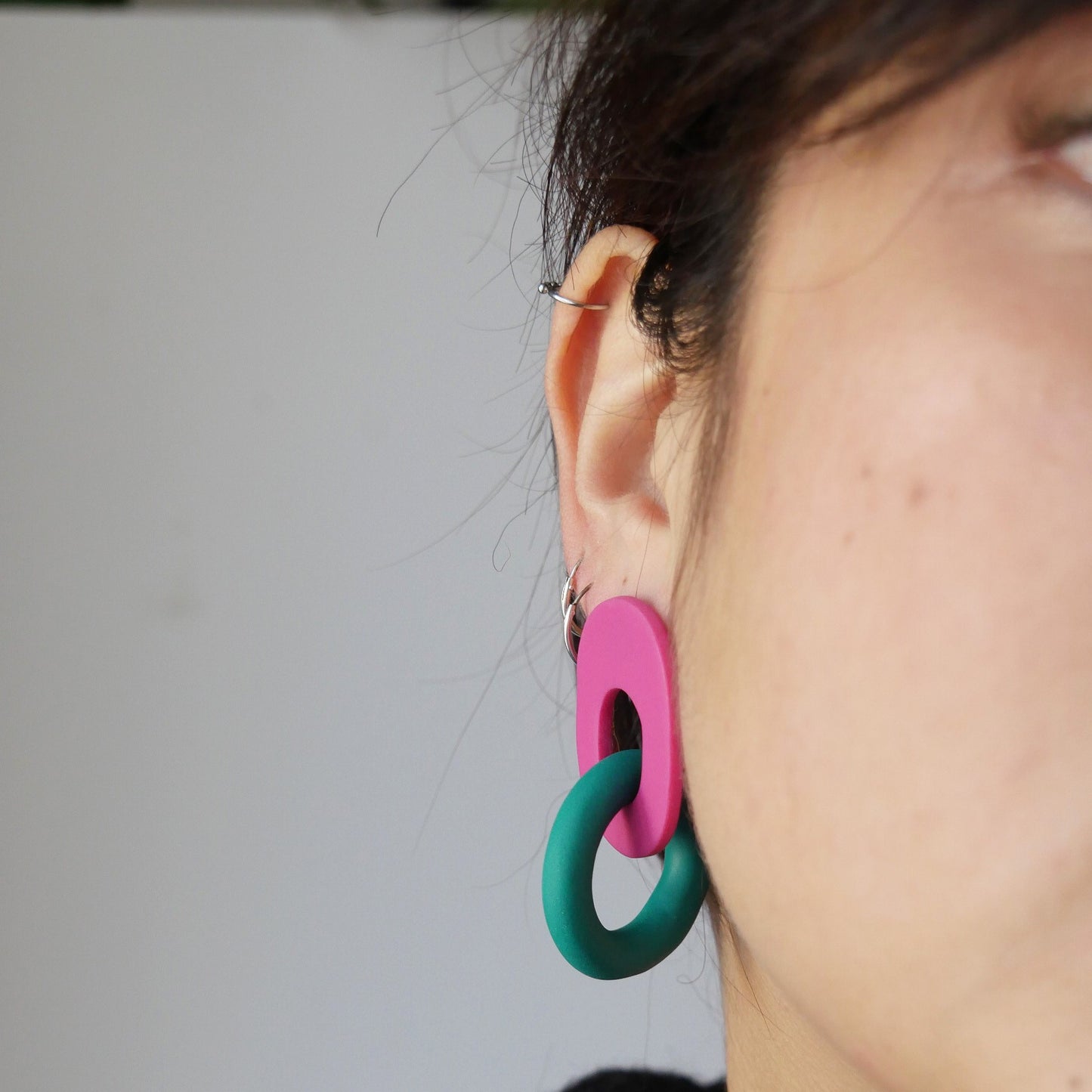 Boucles d'oreilles Lauriette - géométrique vert & rose | Collection Permanente