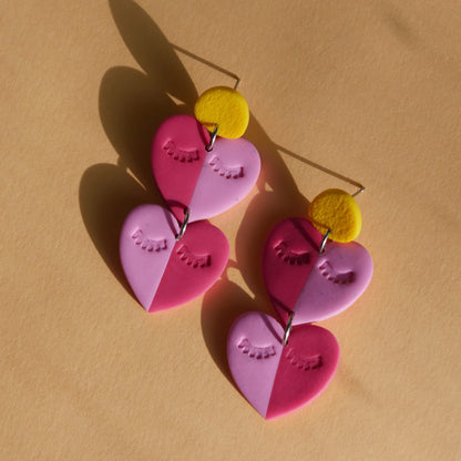 Boucles d'oreilles double cœur - rose | Collection Louisette