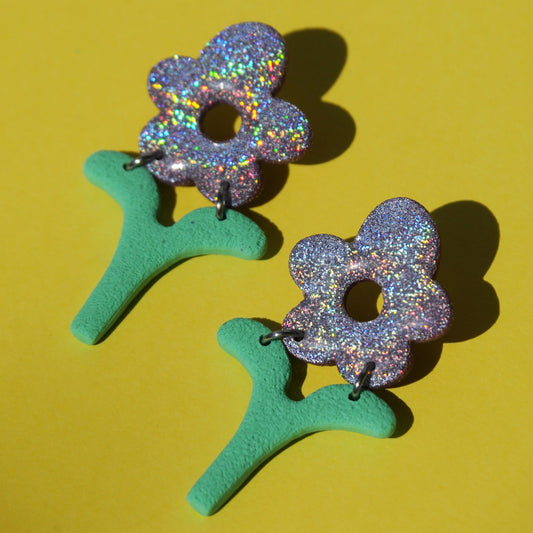 Boucles d'oreilles - Fleurs à paillettes | Collection Pétunia