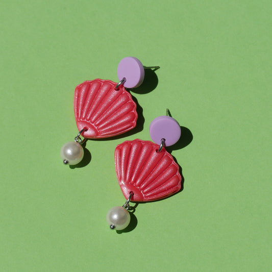 Boucles d'oreilles - Coquillage rose & perle | Collection Garance
