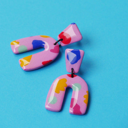 Solveig Mini Polymer Clay Earrings - Arch Pink &amp; Confetti | Unique Collection