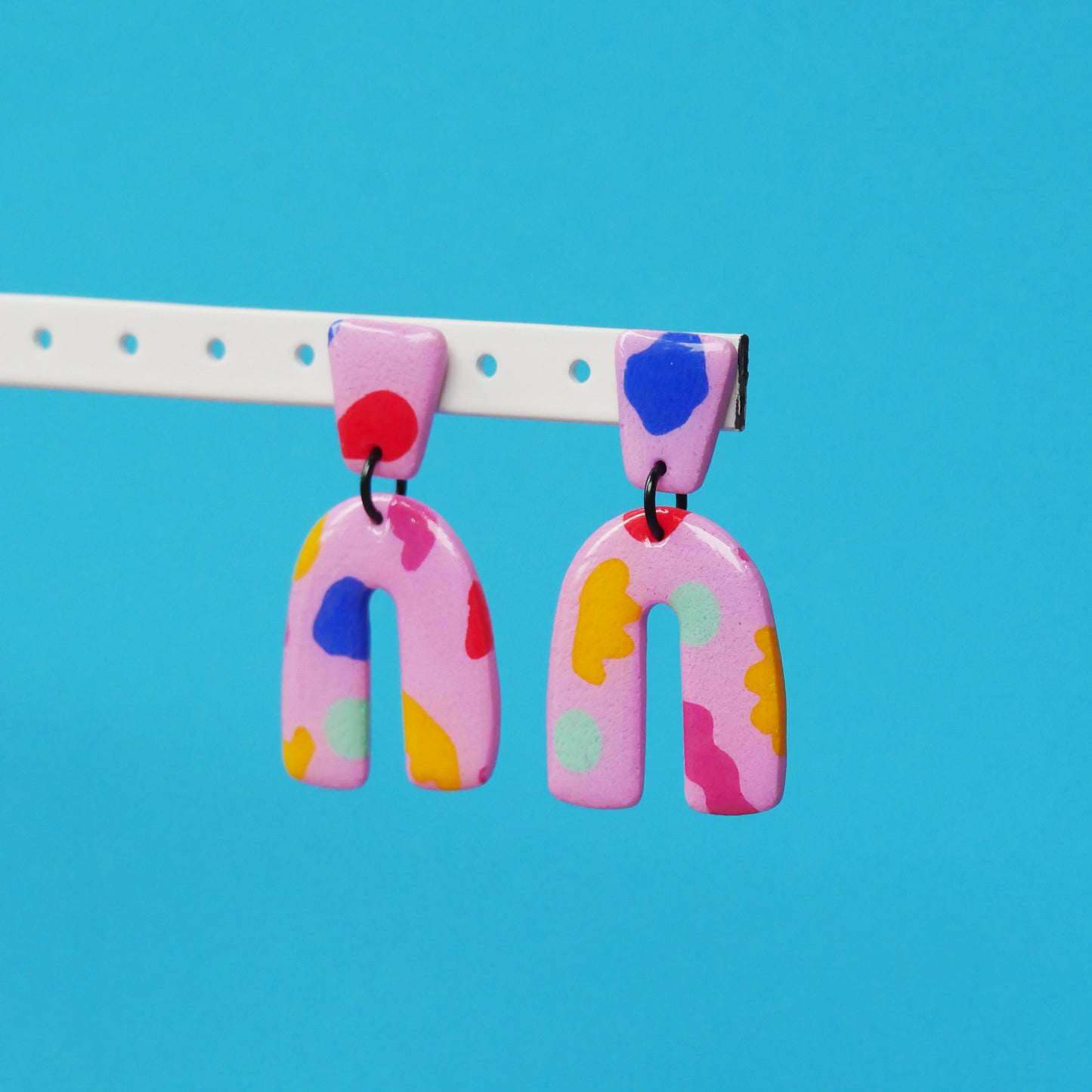 Solveig Mini Polymer Clay Earrings - Arch Pink &amp; Confetti | Unique Collection