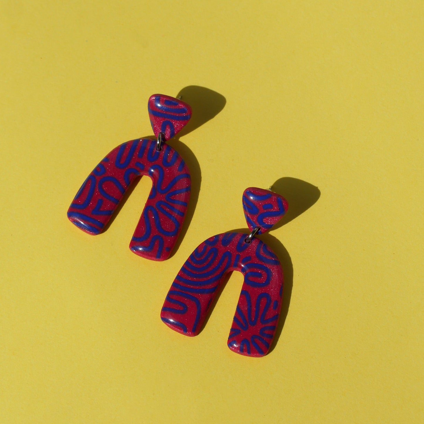 Earrings - Pink Arch &amp; Blue Abstract Line | Doris Collection