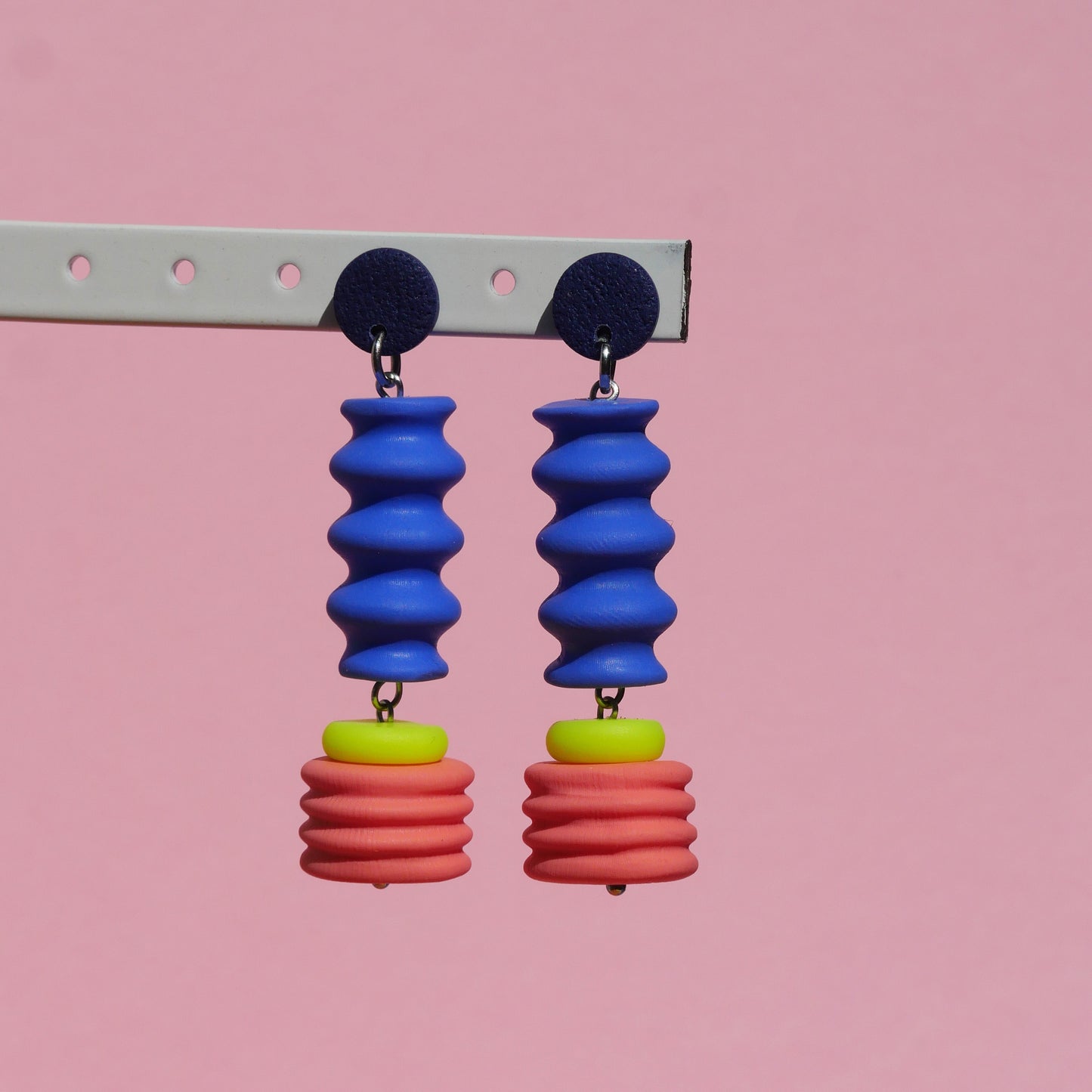 Dangle Earrings - Art Deco Blue, Coral and Yellow | Doris Collection