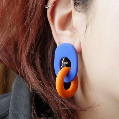 Boucles d'oreilles Lauriette - géométrique bleu & orange | Collection Permanente